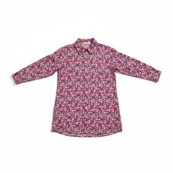 FRANK & EILEEN Colorful Floral Linen Relaxed Comfy Summer Resort Tunic Shirt S